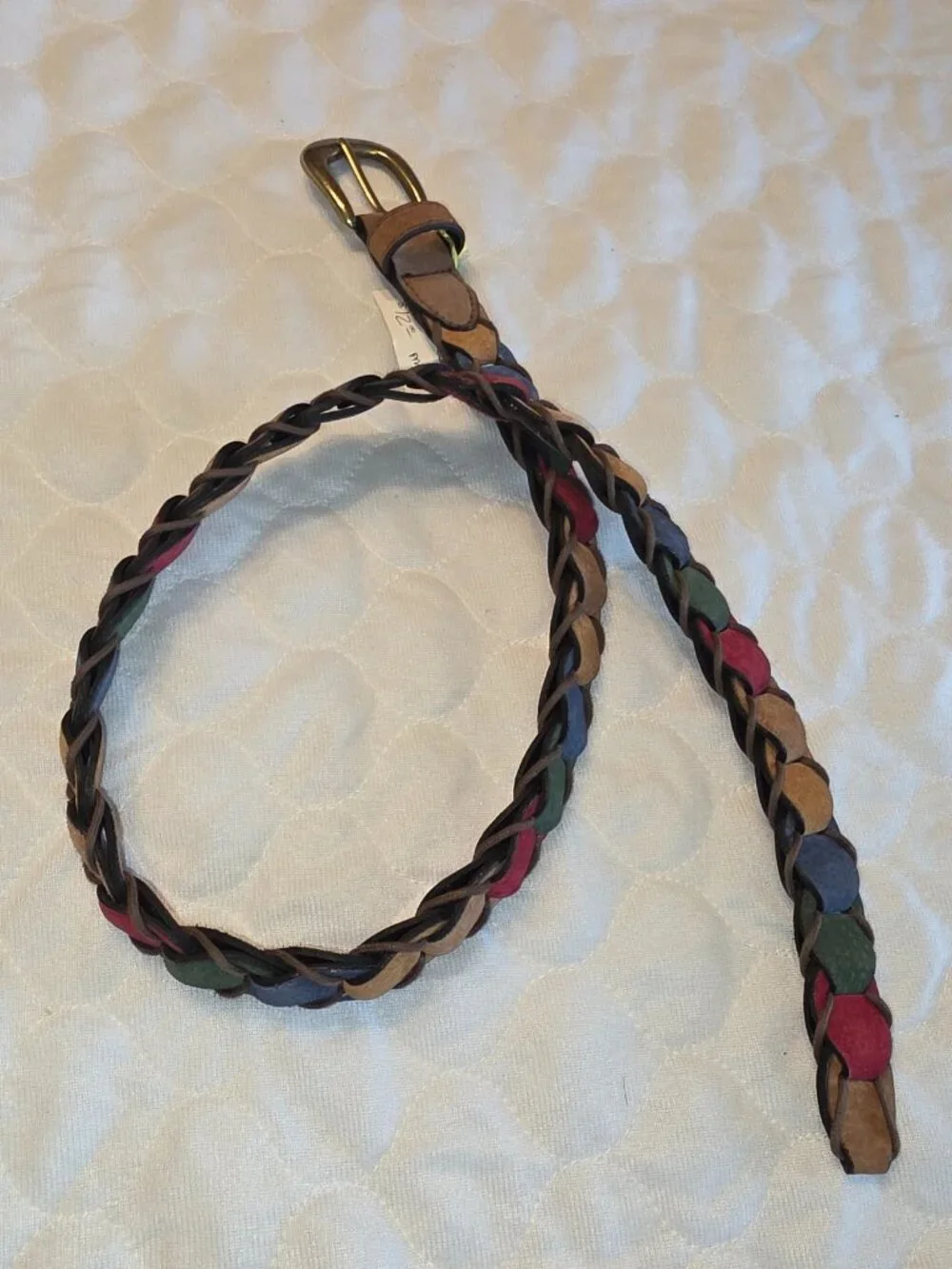 Vintage Braided Leather Belt 1990s Suede Multicolor Boho Pig Split Sz M Retro